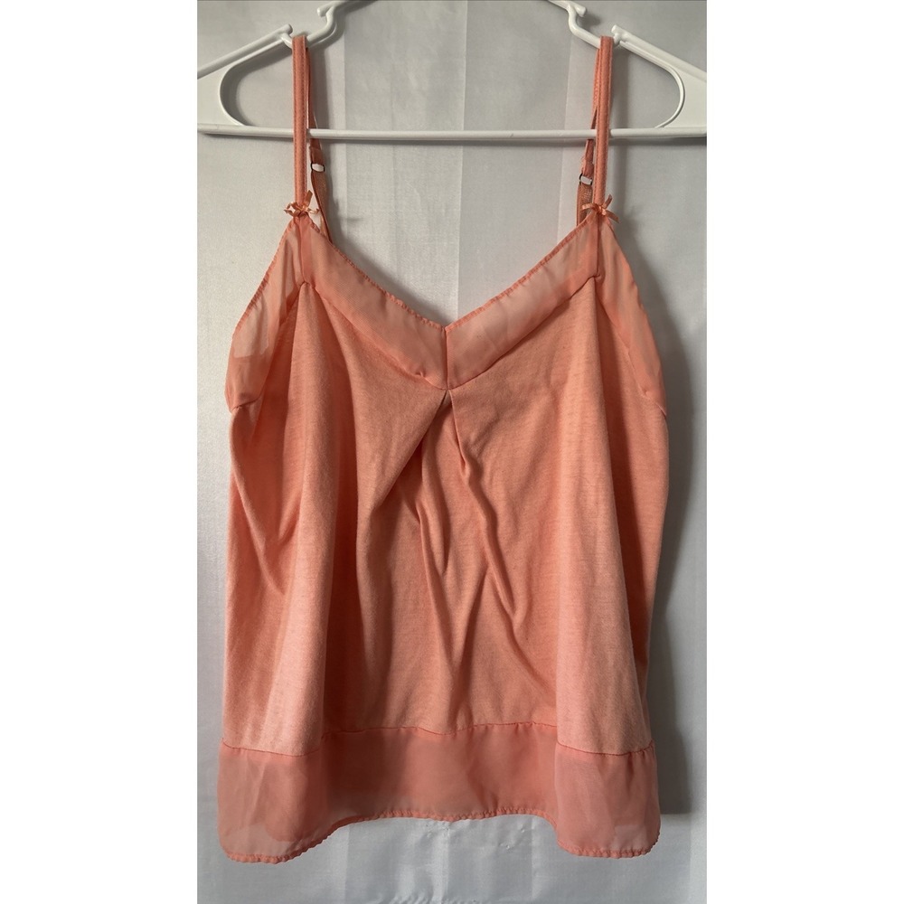 Sofia Vergara Spaghetti Strap Blouse Sleeveless Coral Sheer Trim Top & Bottom M